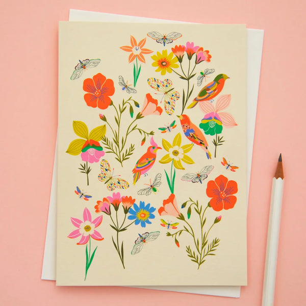 'Flowers, Butterflies & Birds' Kort - Elvira Designs
