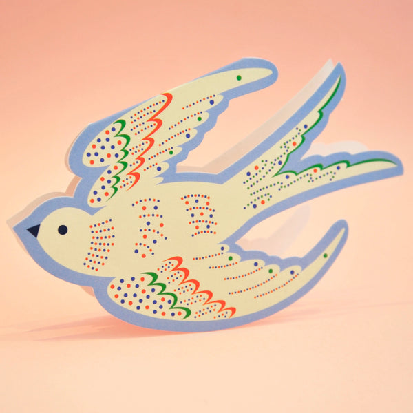 Whimsical Rocking Bird - Blue Die Cut kort - Elvira Designs