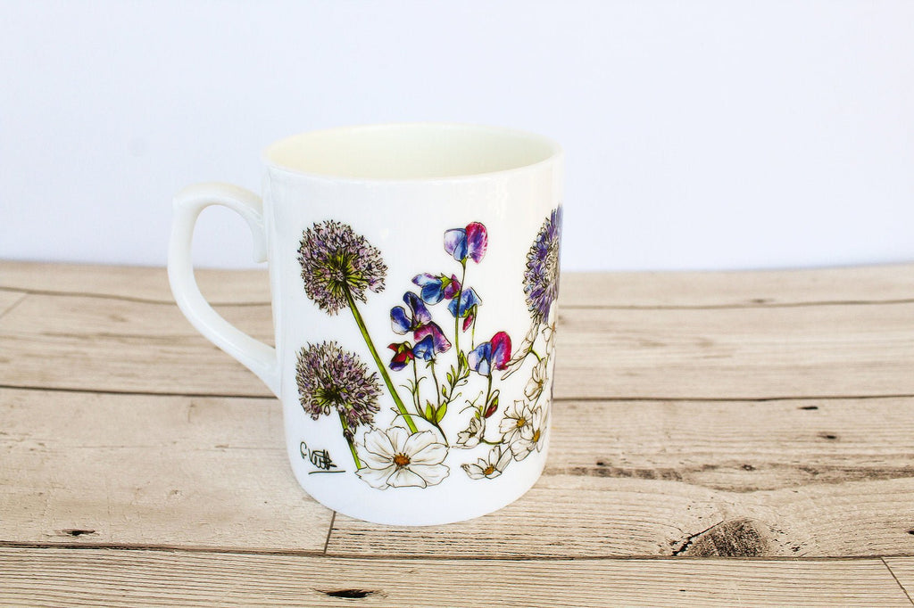 Blue Floral Bone China Mug - Gemma Keith - glott.no