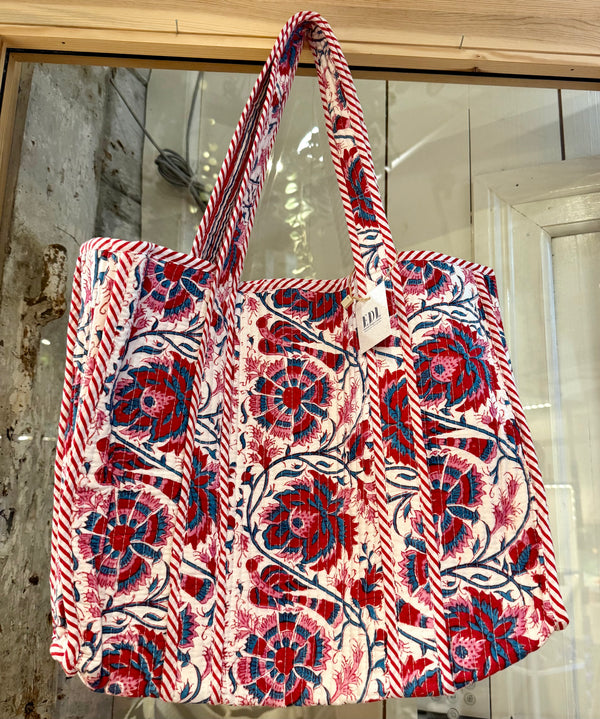 Quilted Cotton Handprint Reversible Love Garden Tote Bag - Red/White - Essential Designs London