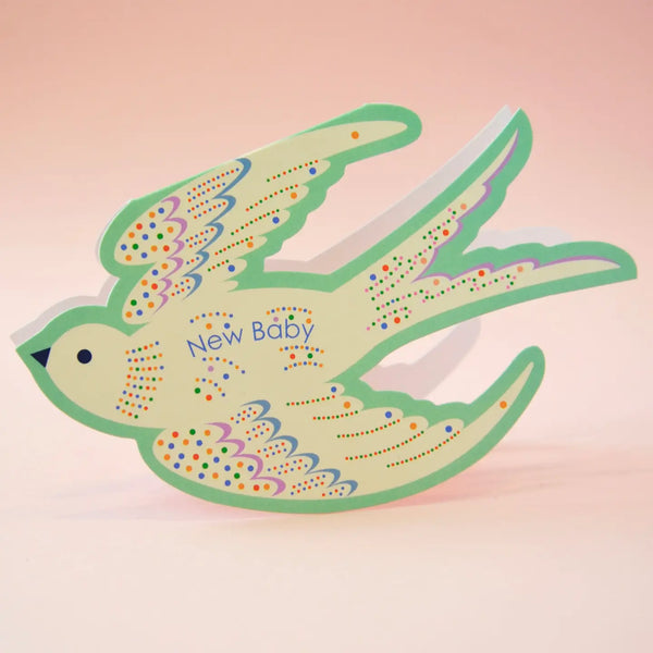 Whimsical Rocking Bird New Baby - Die Cut kort - Elvira Designs