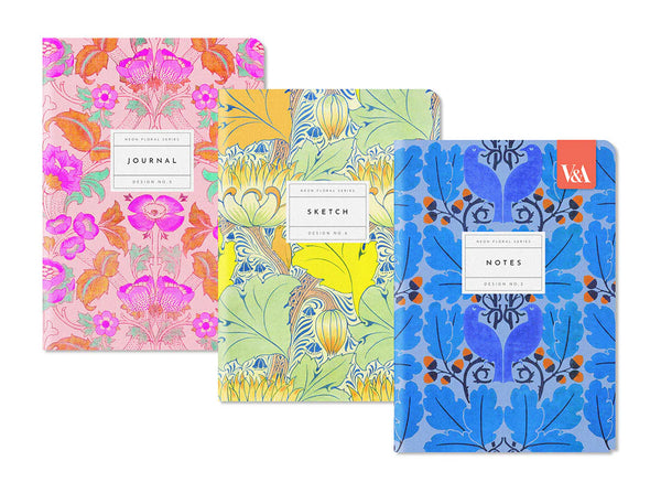 Sett med notatbøker - Neon Floral 3 x A5 - Ohh Deer