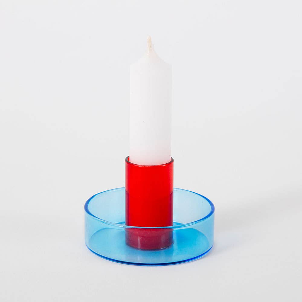 Duo Tone Glass Candle Holder - Block Design - glott.no