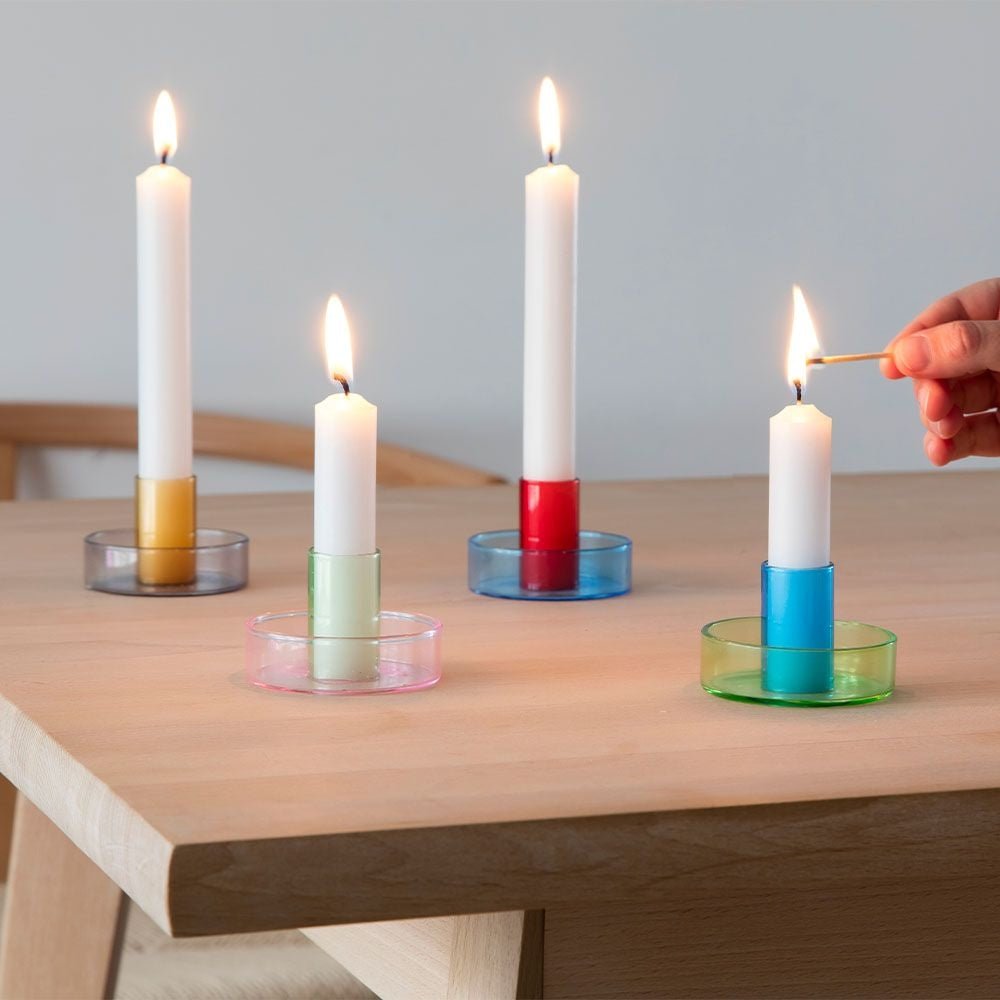 Duo Tone Glass Candle Holder - Block Design - glott.no