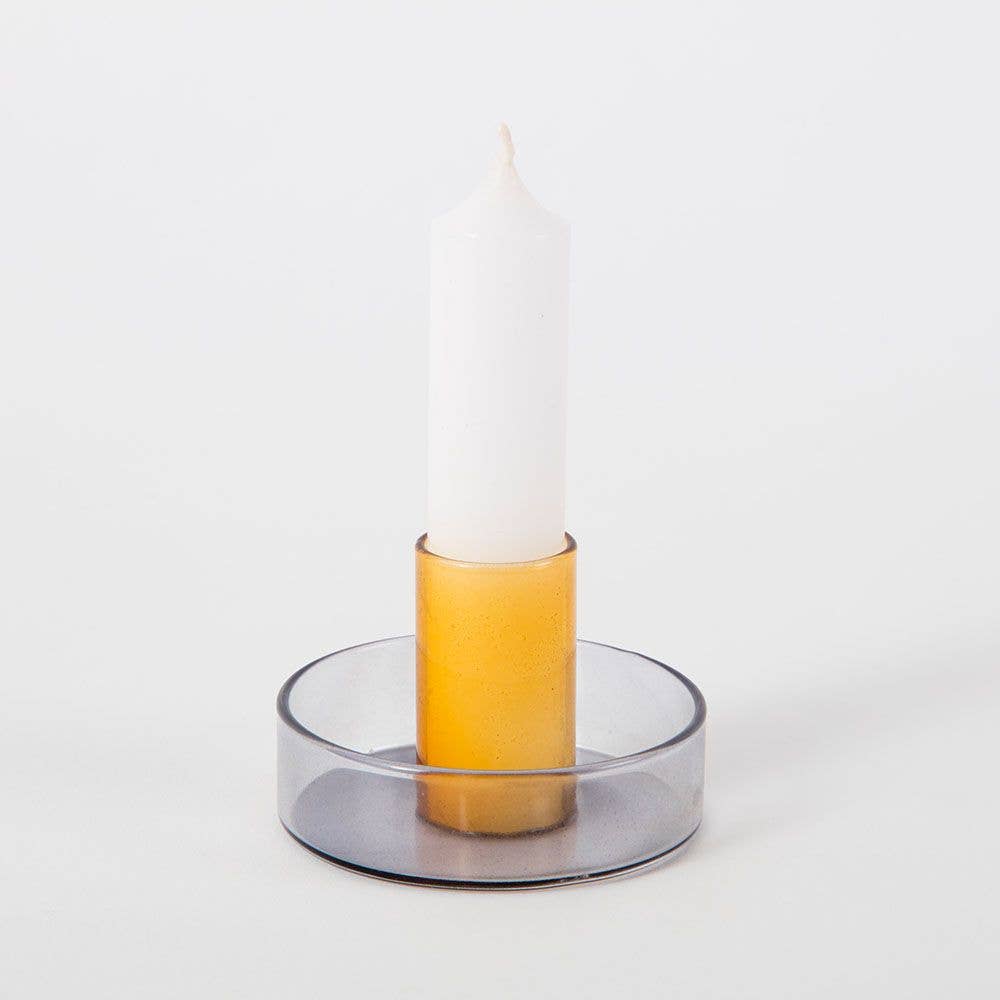 Duo Tone Glass Candle Holder - Block Design - glott.no