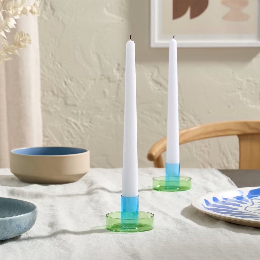 Duo Tone Glass Candle Holder - Block Design - glott.no