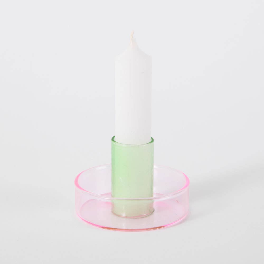 Duo Tone Glass Candle Holder - Block Design - glott.no