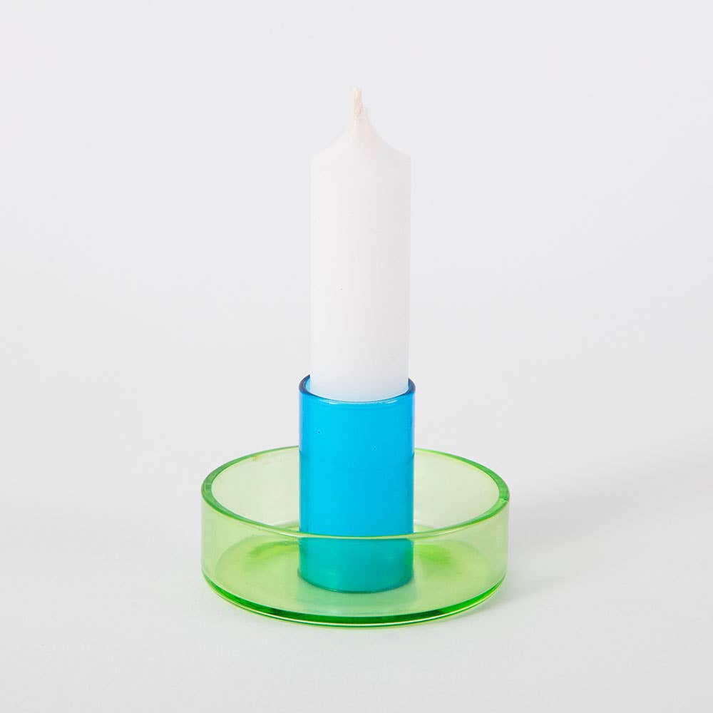 Duo Tone Glass Candle Holder - Block Design - glott.no