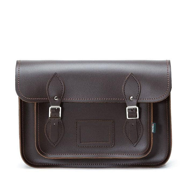 Handmade Leather Satchel - Dark Brown 13" - Zatchels