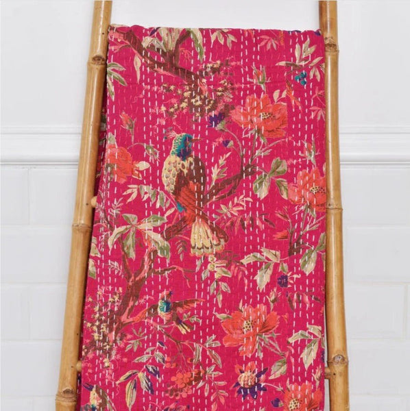Hot Pink Bird Kantha Throw - Powell Craft - glott.no