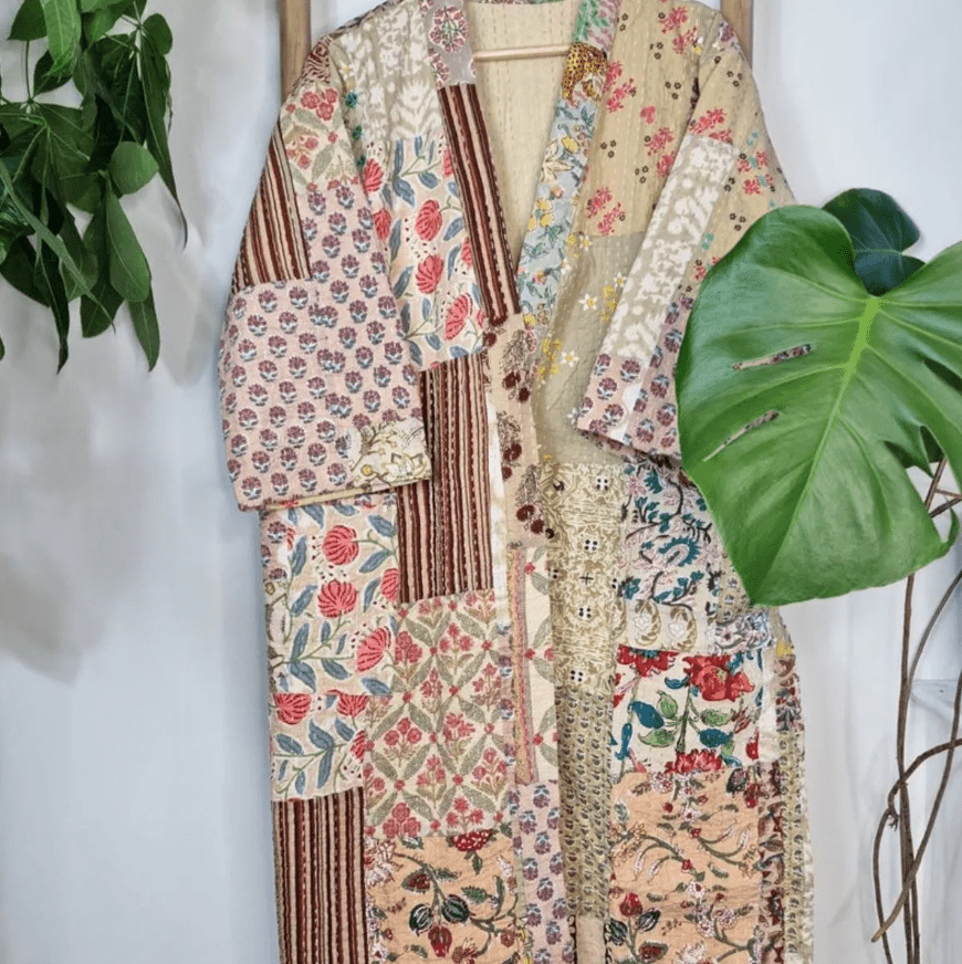 Lang Vendbar Kimono - jakke creme - Essential Designs London - glott.no