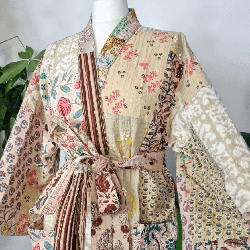 Lang Vendbar Kimono - jakke creme - Essential Designs London - glott.no