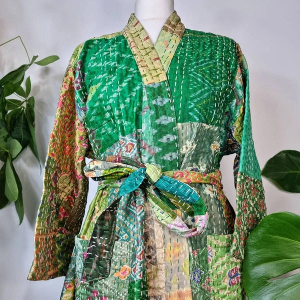 Lang Vendbar Kimono - jakke grønn - Essential Designs London - glott.no