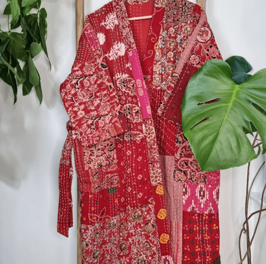 Lang Vendbar Kimono - jakke rød - Essential Designs London - glott.no