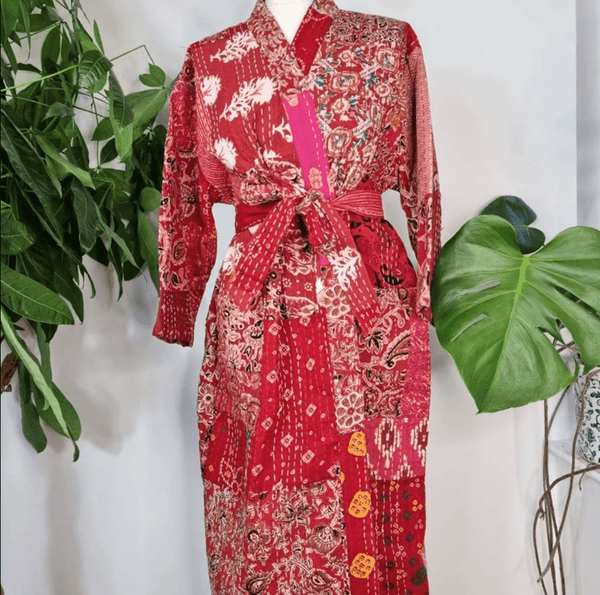 Lang Vendbar Kimono - jakke rød - Essential Designs London - glott.no