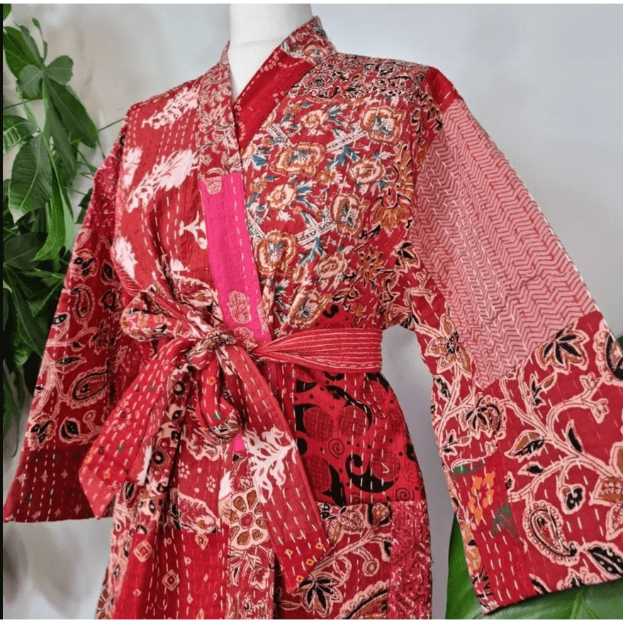 Lang Vendbar Kimono - jakke rød - Essential Designs London - glott.no