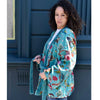 Teal Velvet/Teal Exotic Flower Cotton Print Reversible Jacket - Powell Craft - glott.no