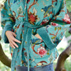 Teal Velvet/Teal Exotic Flower Cotton Print Reversible Jacket - Powell Craft - glott.no