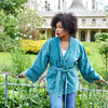 Teal Velvet/Teal Exotic Flower Cotton Print Reversible Jacket - Powell Craft - glott.no