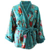 Teal Velvet/Teal Exotic Flower Cotton Print Reversible Jacket - Powell Craft - glott.no
