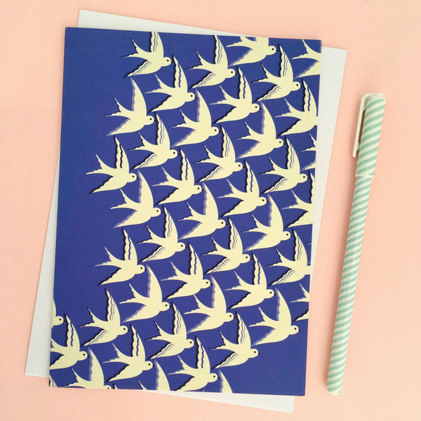 'Birds in flight' in Blue Card - Elvira Designs - glott.no
