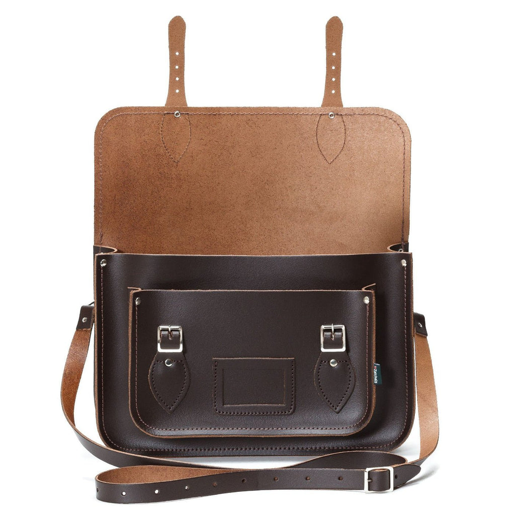HANDMADE LEATHER SATCHEL - DARK BROWN - Zatchels - glott.no