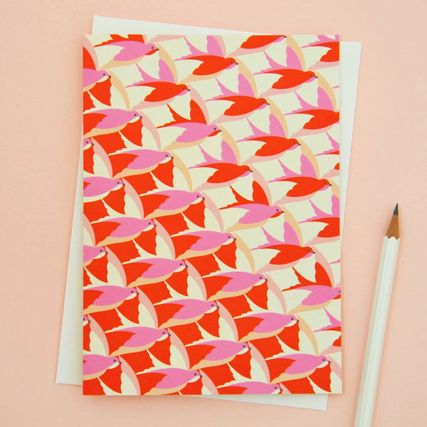 Hot Pink Birds Inflight Greetings Card - Elvira Designs - glott.no
