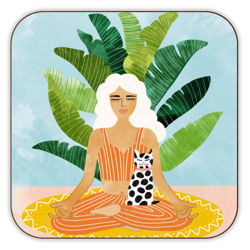 Meditation with the cat - Coaster - Art Wow - glott.no